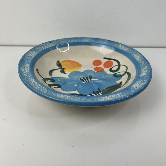 Handmade Ceramic Bowl Blue Floral With fruit Made In Mexico - Picture 1 of 5
